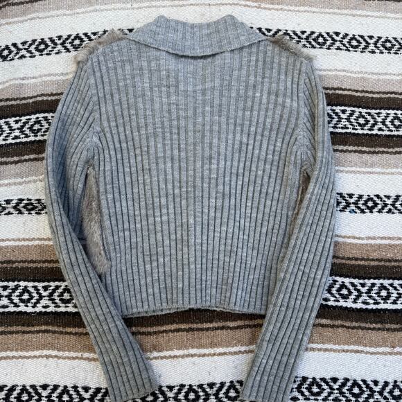 Women's Vintage 80's Rabbit Fur Skin Acrylic Gray Zip Up Ribbed Sweater Sz Large - Picture 6 of 8